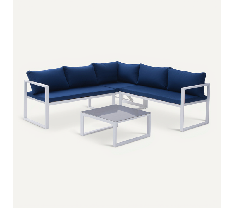 Salon De Jardin Modulable Ibiza En Tissu Bleu 4 Places - Aluminium Blanc
