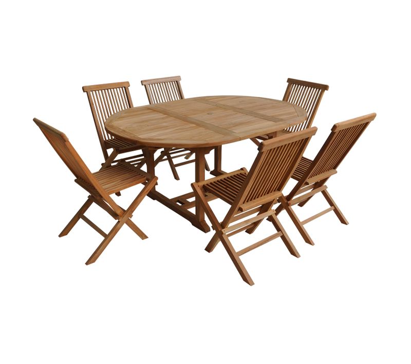 Salon De Jardin En Teck Lombok - Table Ronde Extensible - 6 Places