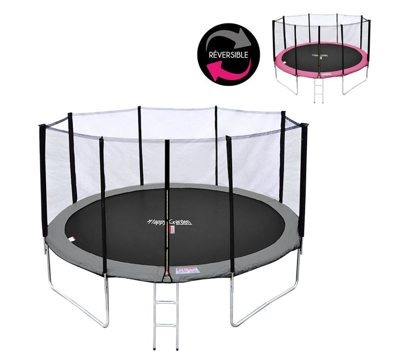 Trampoline D. 370cm Réversible Rose/gris Perth Avec Accessoires