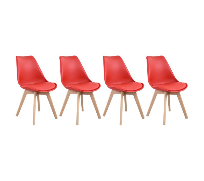 Lot De 4 Chaises Scandinaves Nora Rouge Avec Coussin