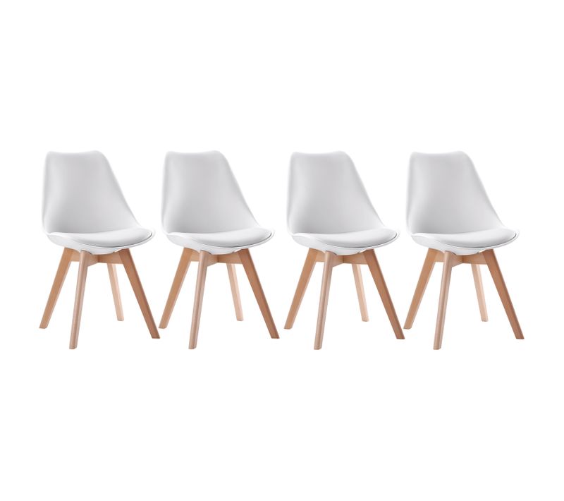 Lot De 4 Chaises Scandinaves Nora Blanches Avec Coussin