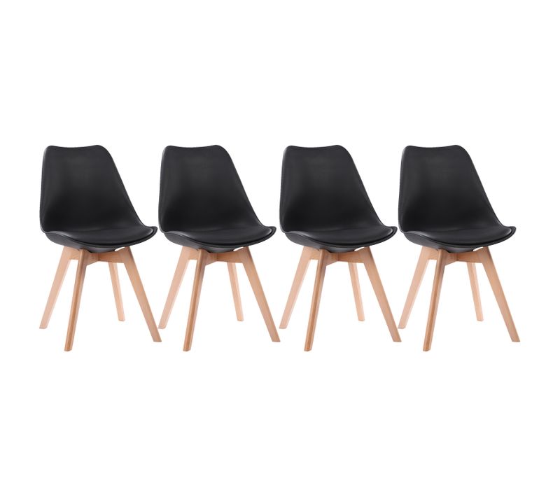 Lot De 4 Chaises Scandinaves Nora Noires Avec Coussin