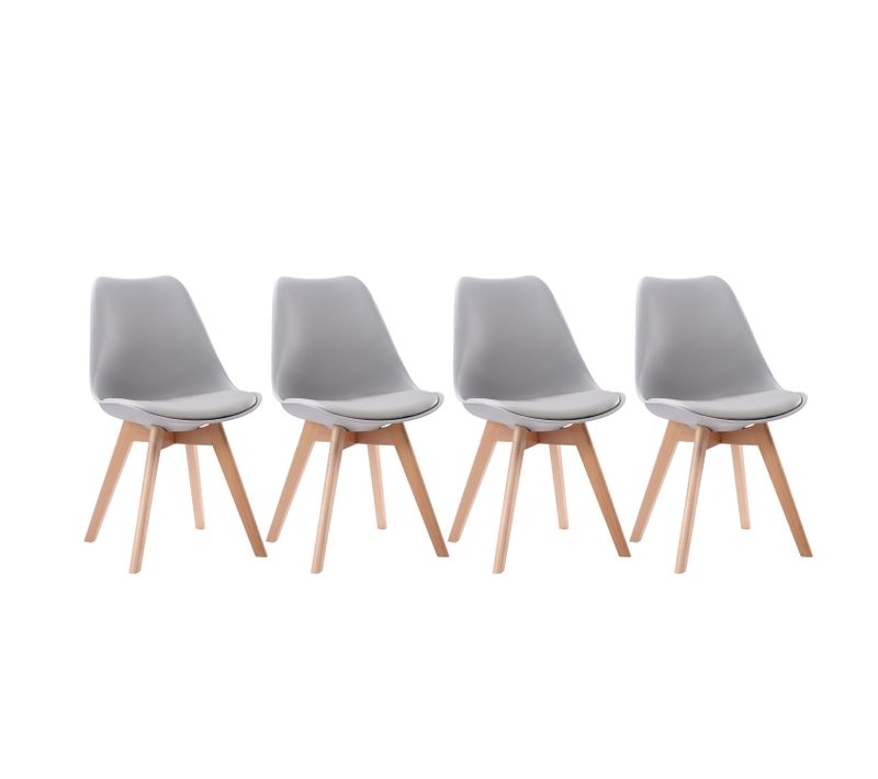 Lot De 4 Chaises Scandinaves Nora Grises Avec Coussin