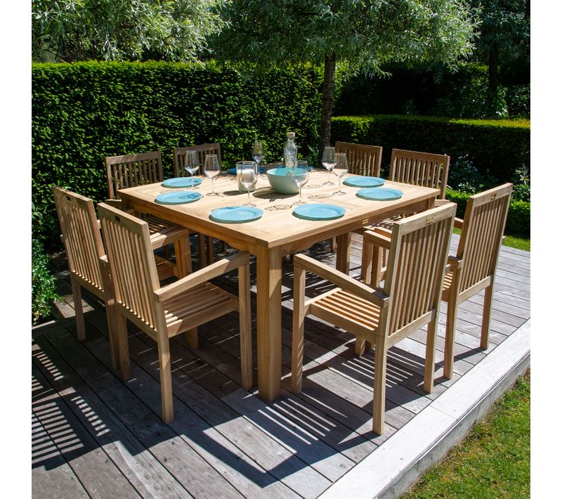 Salon De Jardin En Teck Java - Table Carrée - 8 Places
