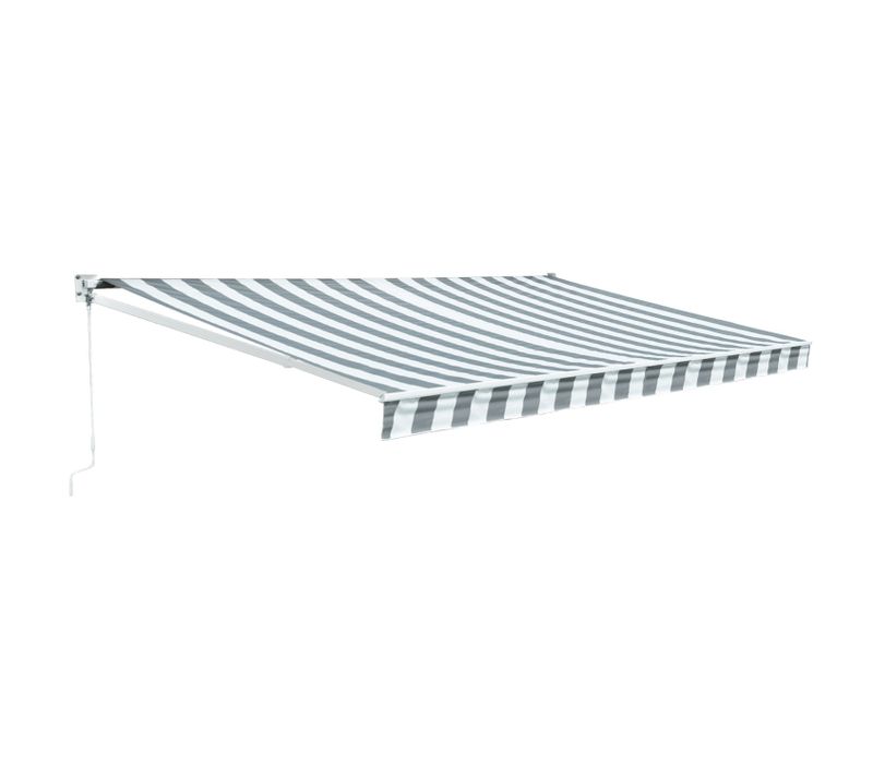 Store Banne Saule 3,95 × 3m - Toile Rayée Blanche/grise Et Structure Blanche