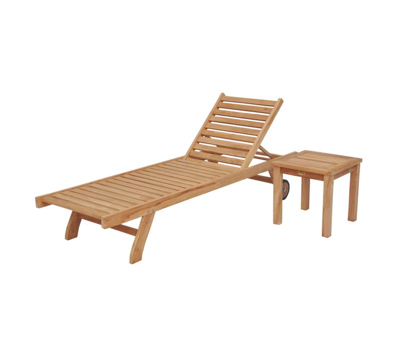 Ensemble Bain De Soleil Droit En Teck Avec Table D'appoint Java
