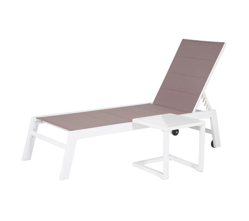 Set Bain De Soleil Et Table D'appoint Barbados En Textilène Taupe - Aluminium Blanc