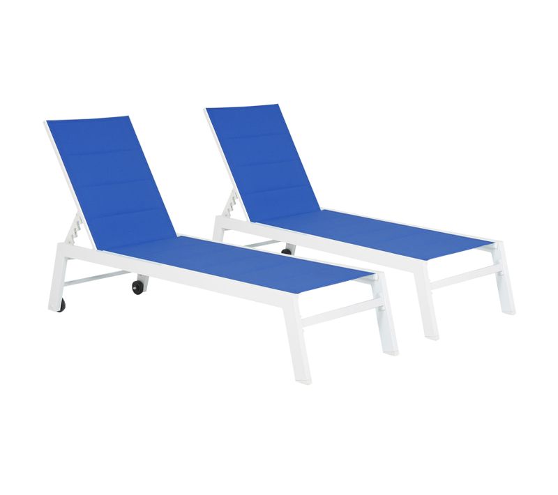 Lot De 2 Bains De Soleil Barbados En Textilène Bleu - Aluminium Blanc
