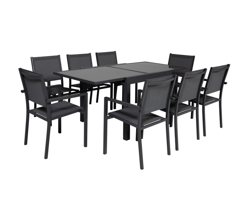 Salon De Jardin Lampedusa Extensible Textilène Gris 8 Pl. Aluminium Anthracite