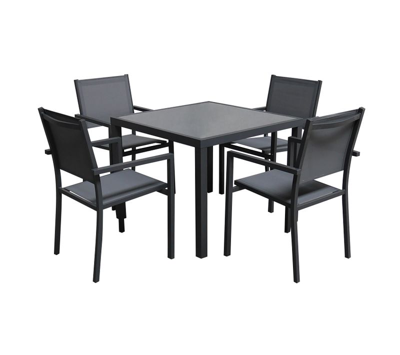 Salon De Jardin Bergamo En Textilène Gris 4 Places - Aluminium Anthracite