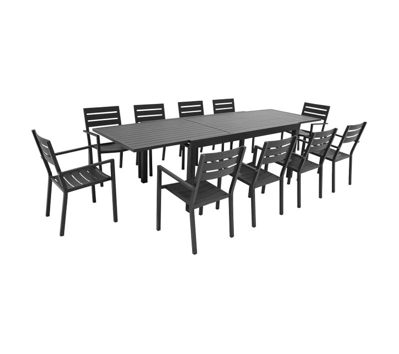 Salon De Jardin Extensible 10 Places De 180/300cm Aluminium Anthracite Venezia