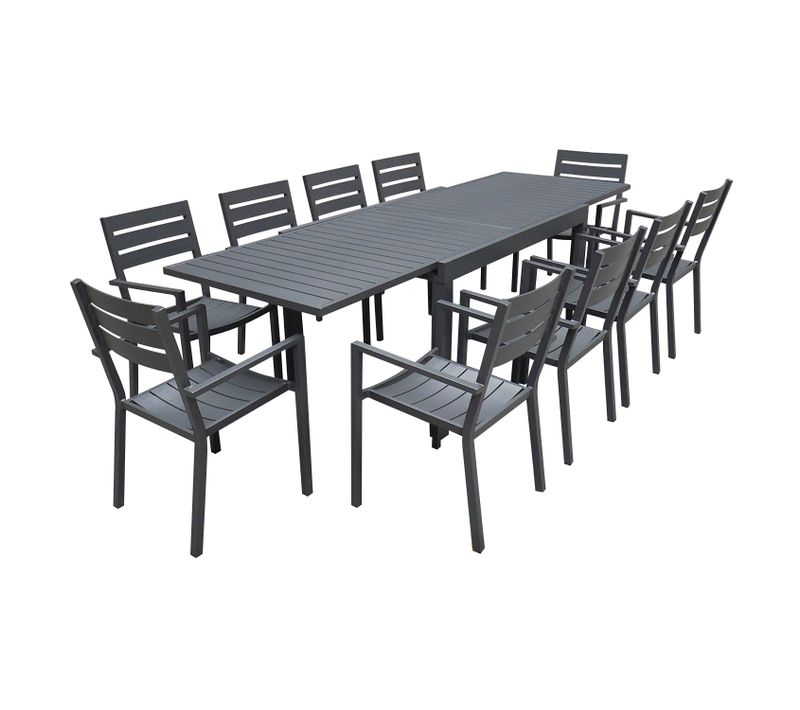 Salon De Jardin Venezia Extensible 132/264 En Aluminium Anthracite - 10 Places