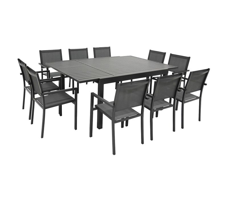 Salon De Jardin Venezia 140/200cm 10 Pl. Aluminium Anthracite