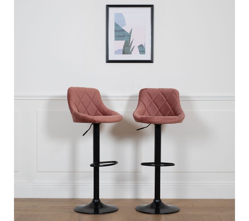 Lot De 2 Tabourets De Bar En Velours Rose Robin