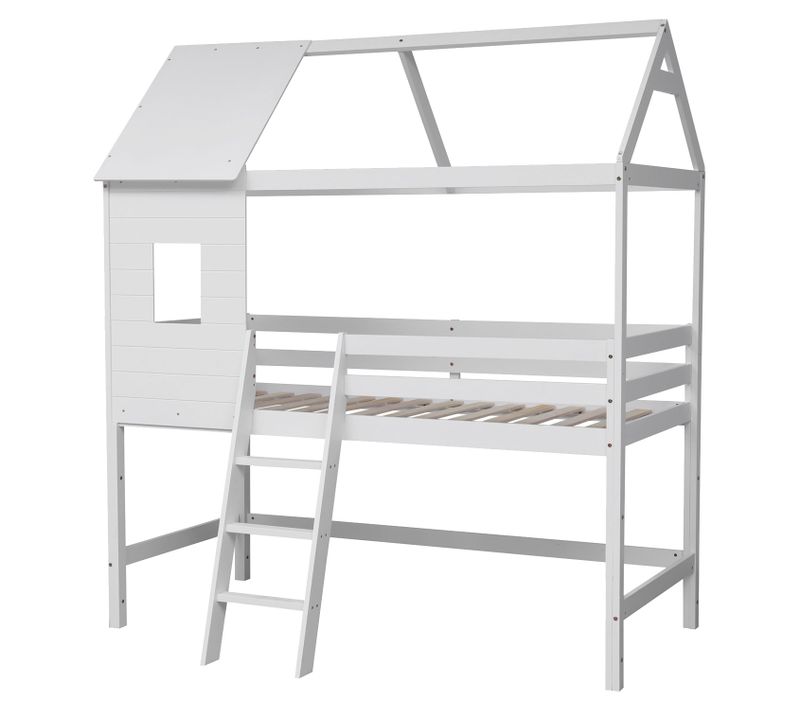 Lit Cabane Mezzanine Pour Enfant 190x90cm Blanc Margot
