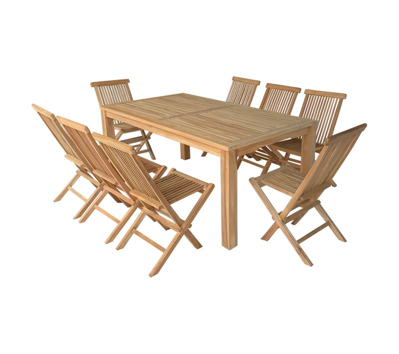 Salon De Jardin En Teck Java - Table Rectangulaire Et Chaises Pliantes - 8 Places