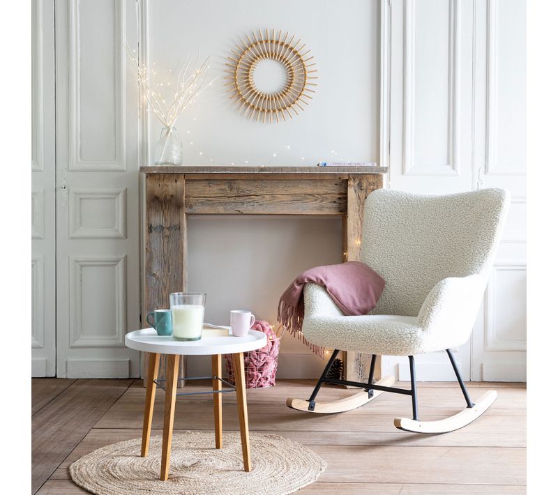 Fauteuil à Bascule En Tissu Bouclette Écru Kaira