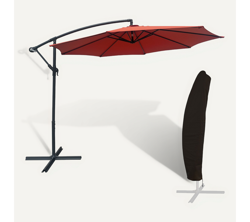 Parasol Déporté Oahu Rond 3m De Diamètre Terracotta + Housse
