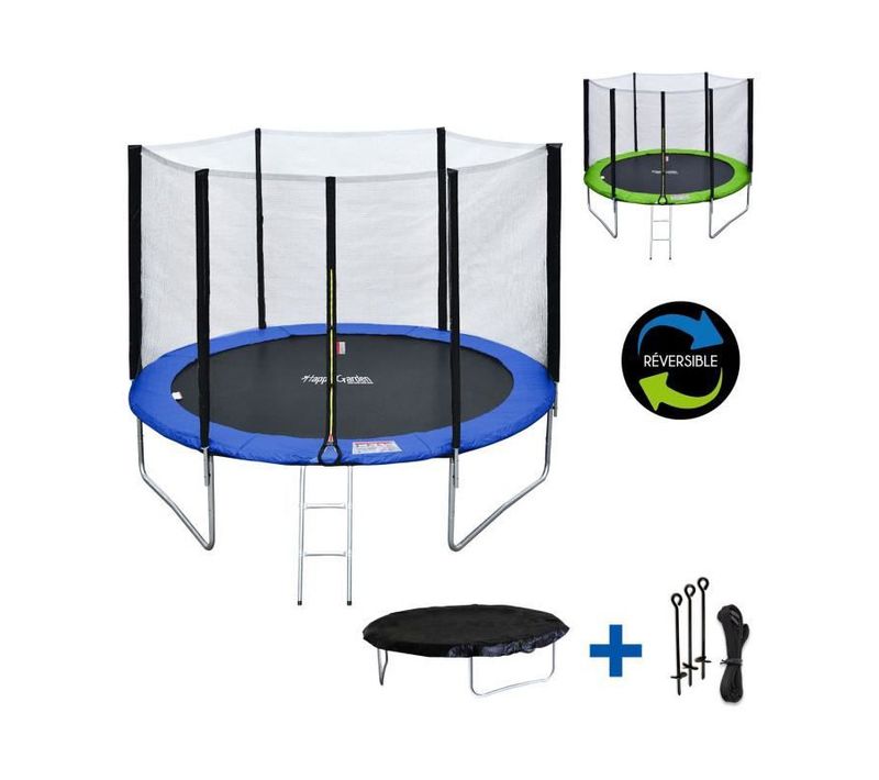 Trampoline 305cm Réversible Bleu/vert Adelaïde + Échelle, Bâche Et Kit D'ancrage