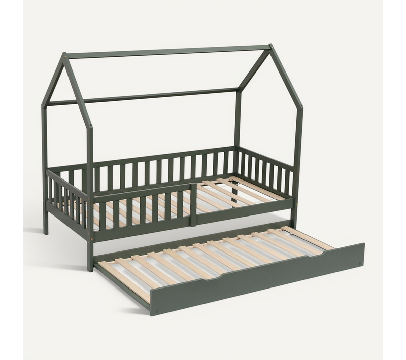 Lit Cabane Gigogne Pour Enfant 190x90cm Vert Marceau
