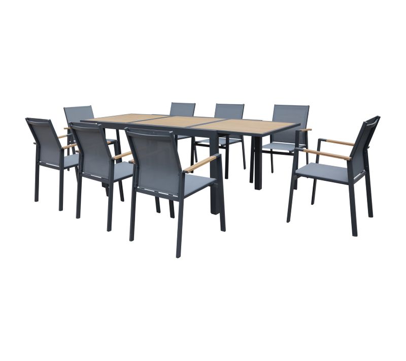 Salon De Jardin Palermo Extensible 8 Pl. Textilène Gris, Aluminium Anthracite