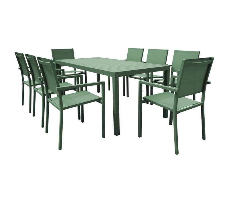 Salon De Jardin Bari En Textilène Vert Sauge 8 Places - Aluminium Vert Sauge