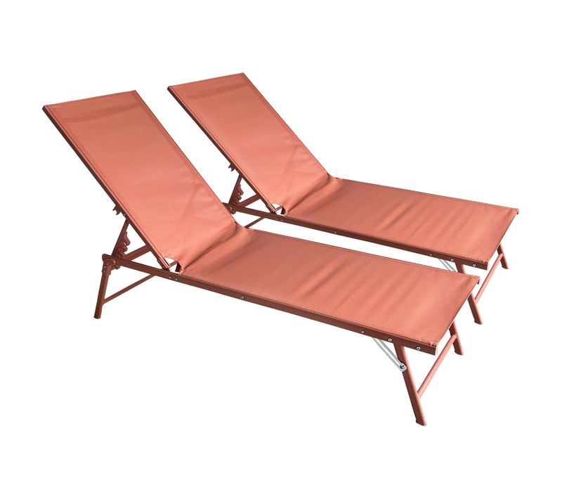 Lot De 2 Bains De Soleil Pliants Sicilia En Textilène Terracotta