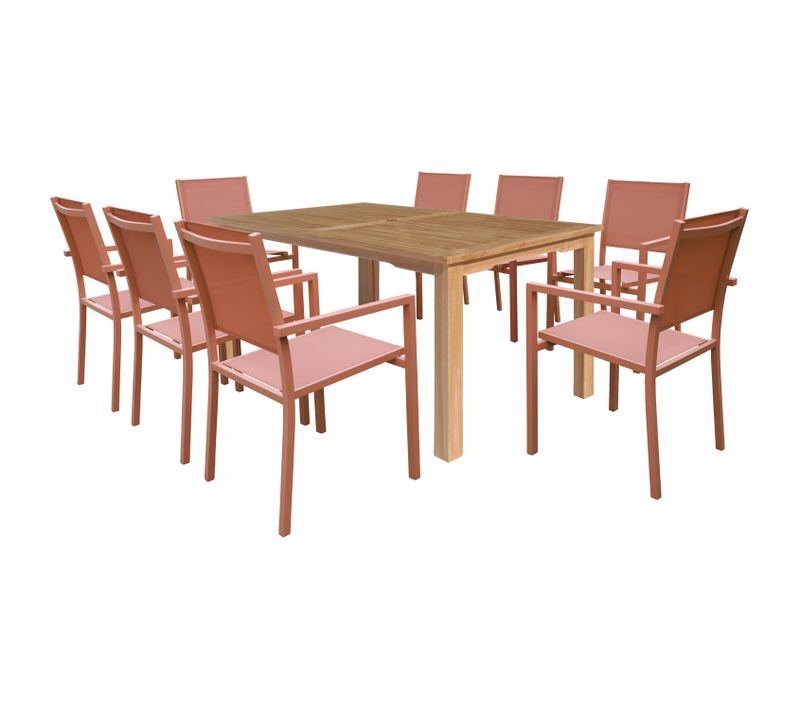 Salon De Jardin En Teck Java Avec Chaises En Aluminium Terracotta - 8 Places