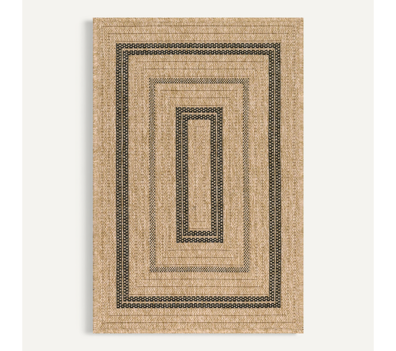 Tapis De Salon Intérieur Extérieur Rectangle Nature Aspect Jute Noir 60x90cm