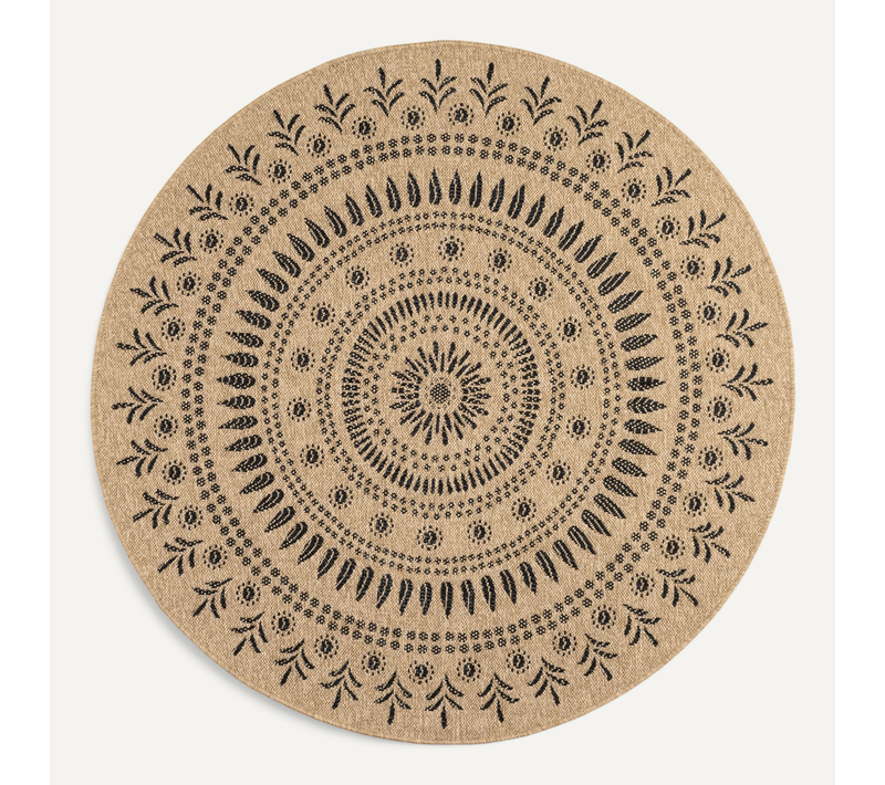 Tapis De Salon Intérieur Extérieur Rectangle Nature Aspect Jute Noir 120x120cm
