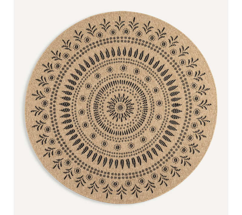 Tapis De Salon Intérieur Extérieur Rectangle Nature Aspect Jute Noir 160x160cm