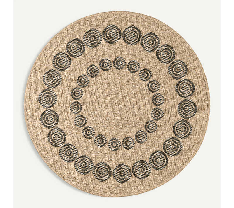 Tapis De Salon Intérieur Extérieur Rectangle Nature Aspect Jute Noir 120x120cm