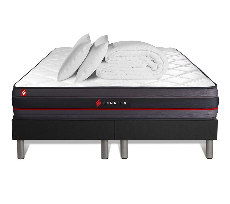 Ensemble Matelas Regen 160x200 + Double Sommiers Noir 80x200 + Couette + 2 Oreillers - Mémoire De Fo