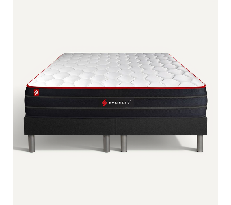 Ensemble Matelas Ressorts Ensachés Et Mémoire De Forme 180x200 Boost Ep:26cm - Sommier Noir