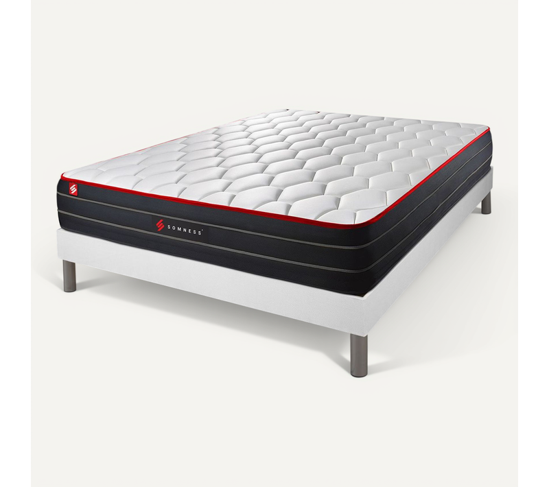 Ensemble Matelas Ressorts Ensachés Et Mémoire De Forme 160x200 Boost Ep:26cm - Sommier Blanc