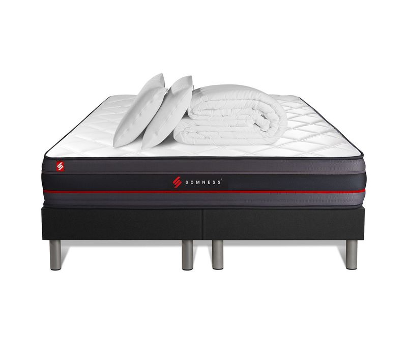 Ensemble Matelas Regen 200x200 + Double Sommiers Noir 100x200 + Couette + 2 Oreillers - Mémoire De F