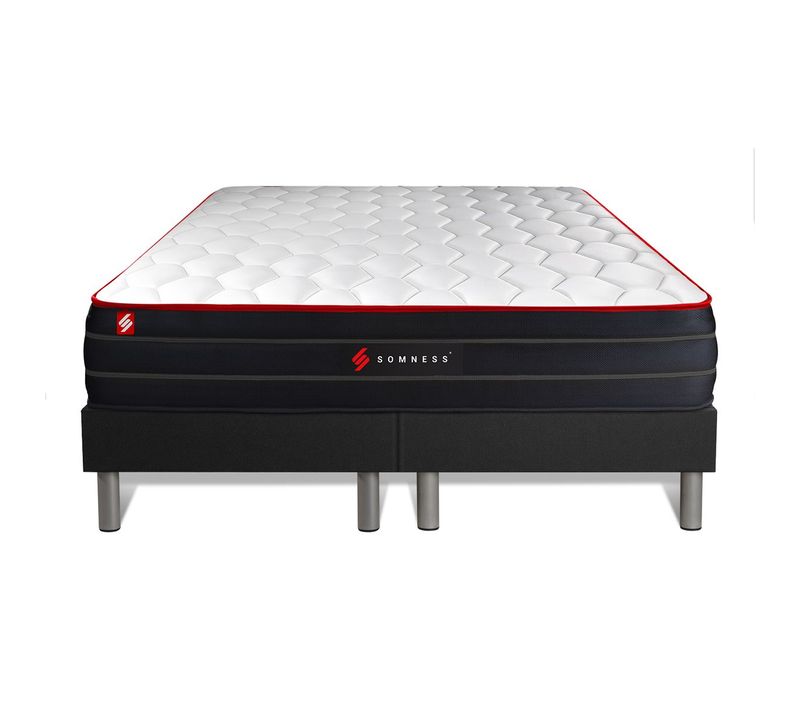 Ensemble Matelas Ressorts Ensachés Et Mémoire De Forme 200x200 Boost Ep:26cm - Sommier Noir