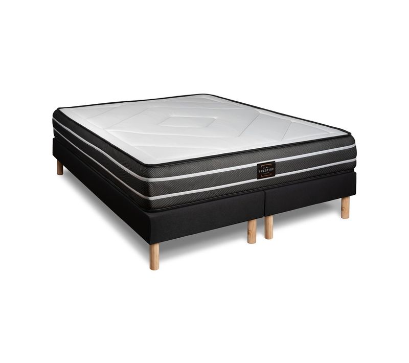 Ensemble Matelas Ressorts Ensachés Et Mémoire De Forme 200x200 Exclusive Ep:22cm - Sommier Noir