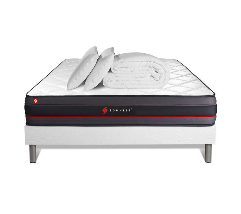 Ensemble  200x200 Matelas Regen à Mémoire De Forme + Sommier Kit Blanc + Couette 260x240cm + 2 Oreil