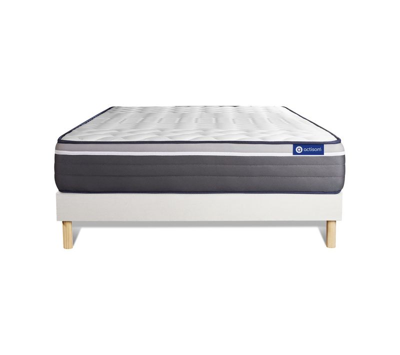 Ensemble Matelas Mémoire De Forme 140x190 Actimemo Plus Ep:26 Cm - Sommier Kit Blanc