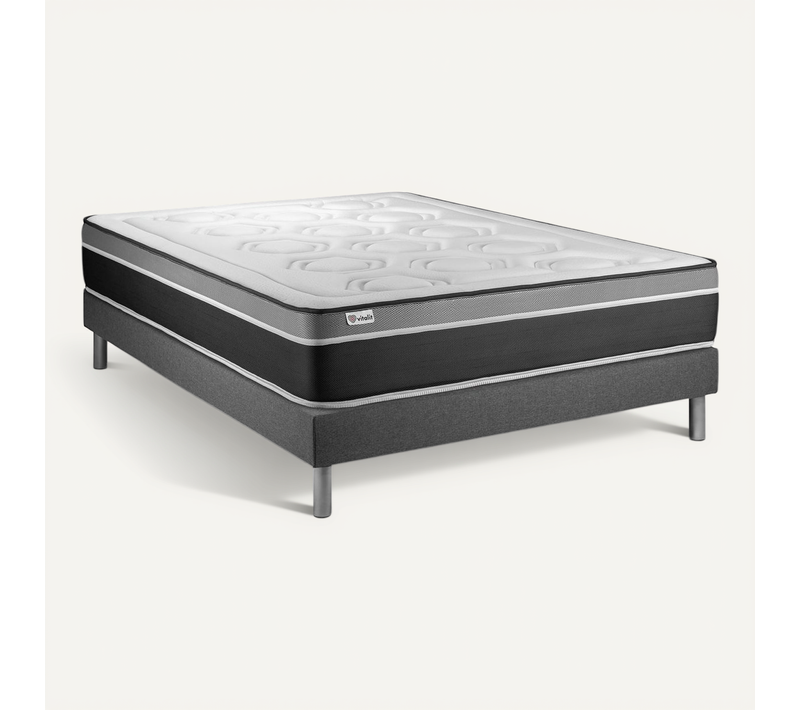 Ensemble Matelas Ressorts Ensachés Et Mémoire De Forme 160x200 Vital Care Ep:26 Cm - Sommier Kit Gri