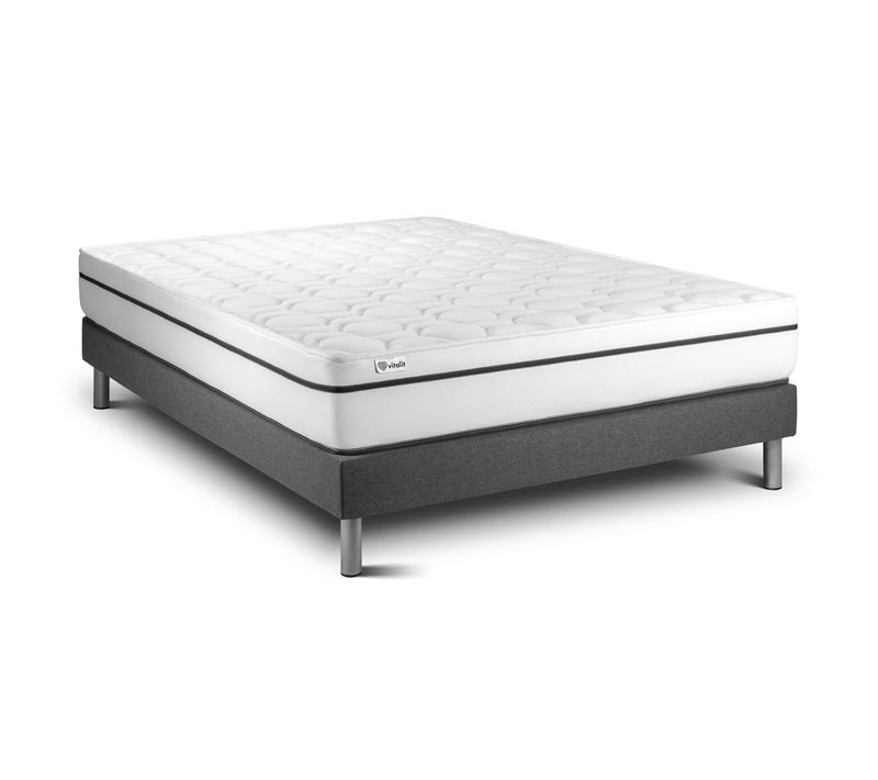 Ensemble Matelas Mousse Polyuréthane à Mémoire De Forme 180x200 Vital Spa Ep:24 Cm - Sommier Kit Gri