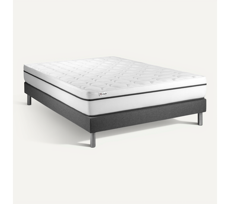 Ensemble Matelas Mousse Polyuréthane à Mémoire De Forme 140x190 Vital Spa Ep:24 Cm - Sommier Kit Gri