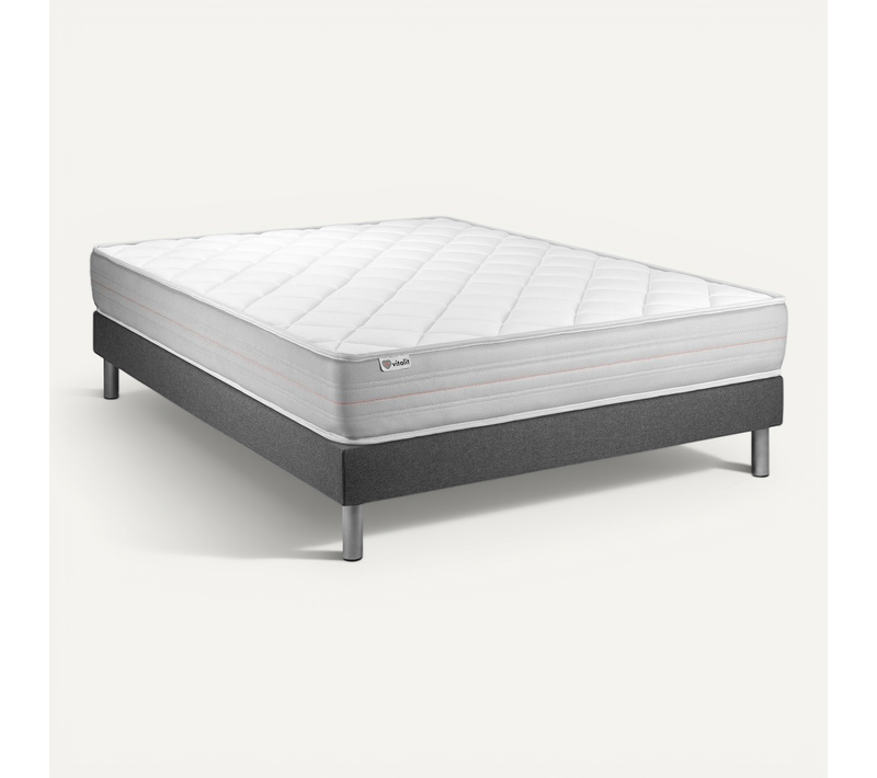 Ensemble Matelas Mousse Polyuréthane à Mémoire De Forme 140x190 Vitalmemo Ep:18 Cm - Sommier Kit Gri