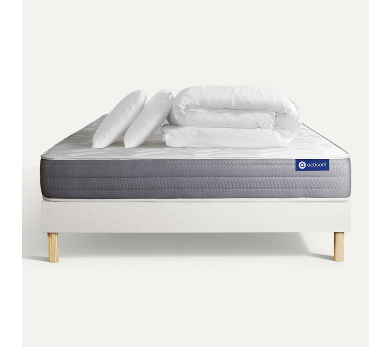 Ensemble Matelas Actiflex Dream Ressorts Ensachés + Mémoire De Forme 180x200 + Sommier Kit Blanc +2