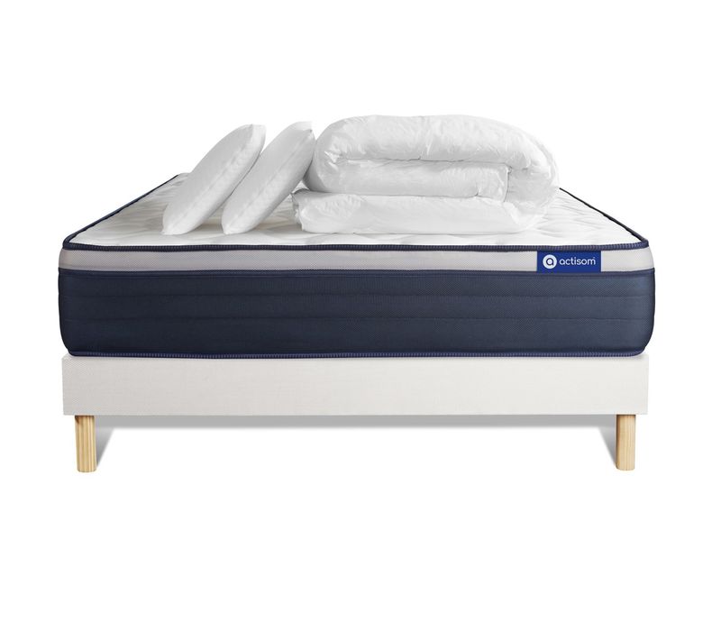 Ensemble  Matelas Latex + Mémoire De Forme Actilatex Max 200x200 Cm + Sommier Kit Blanc + 2 Oreiller