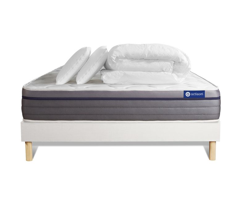 Ensemble  Matelas Mémoire De Forme Actimemo Zen 140x190 7zones De Confort + Sommier Kit Blanc + 2 Or