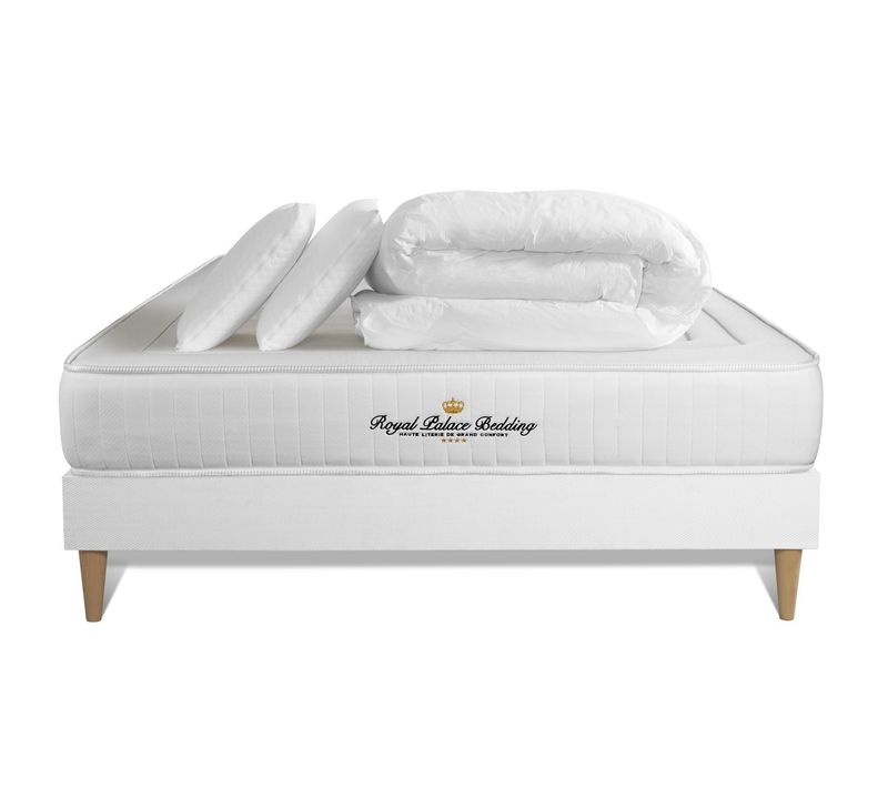 Ensemble Matelas à Mémoire De Forme Nottingham 160x200cm Sommier Kit Blanc + 2 Oreillers + 1 Couette