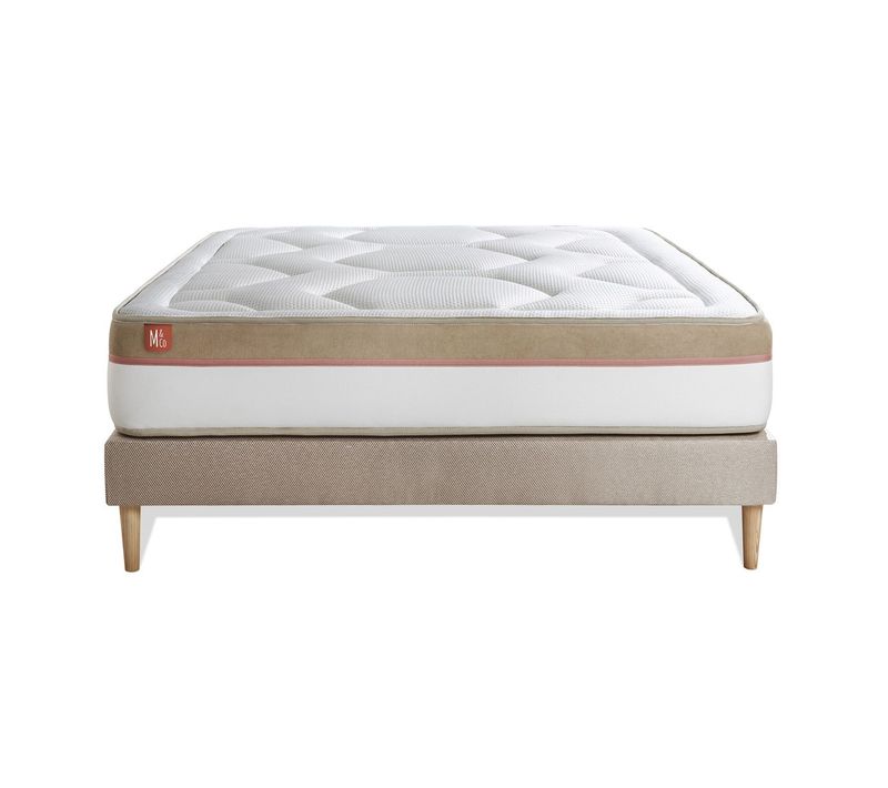 Ensemble Matelas Mémoire De Forme 140x190 Le Cosy Ep:30 Cm - Sommier Kit Beige
