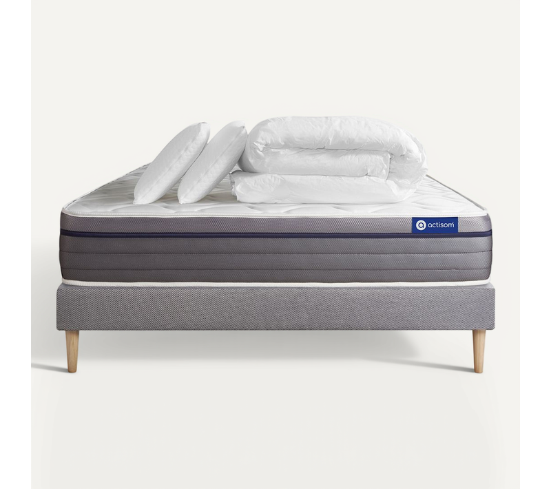 Ensemble Matelas Ressorts Ensachés+mémoire De Forme Actiflex Zen 160x200 + Sommier Kit Gris + 2 Ore